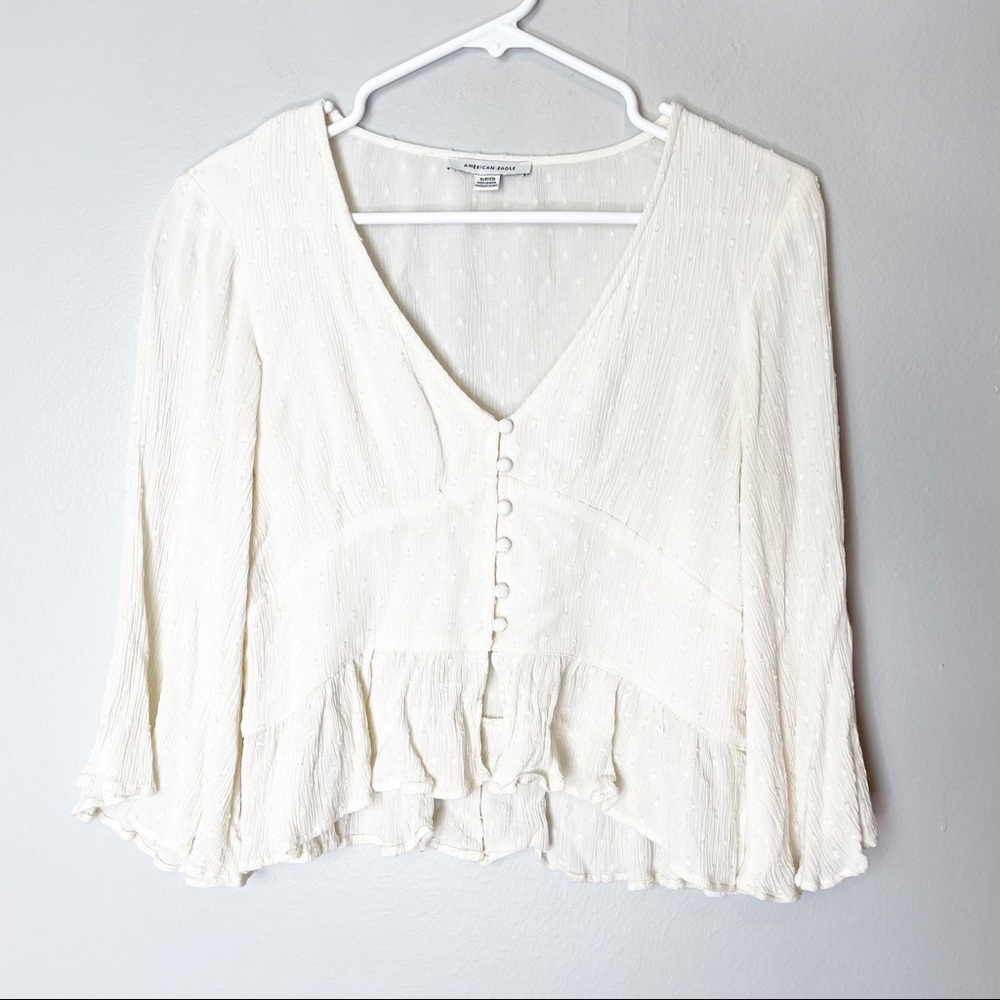 American Eagle Y2K Boho Cream Bell Sleeve Top Size Small
